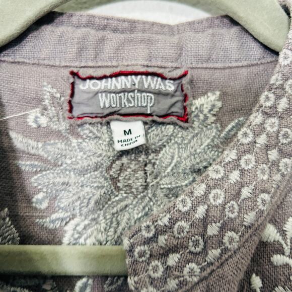 Johnny Was Workshop Oleander Linen Jacket Grey Safari Embroidered Women Medium - Picture 7 of 16